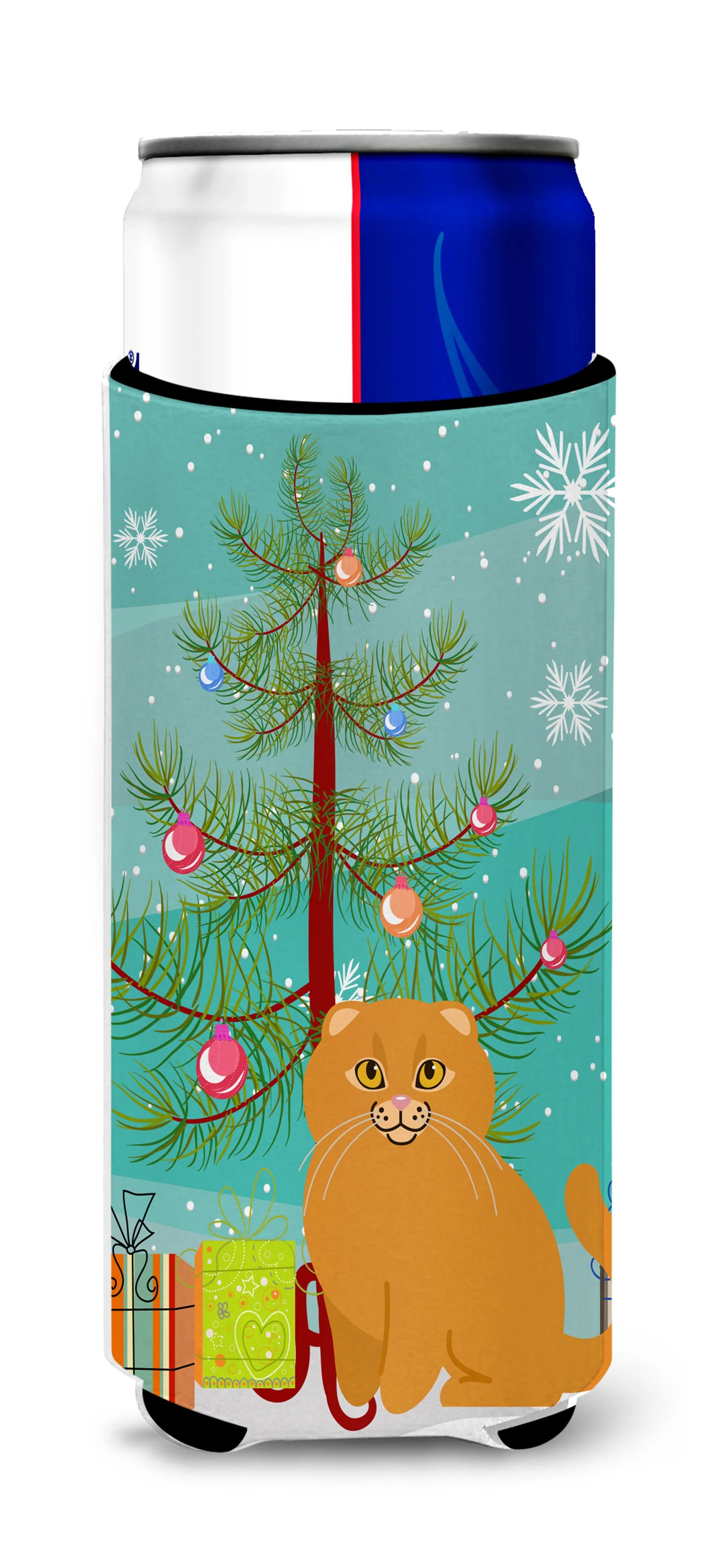 Cat Merry Christmas Tree Ultra Hugger for slim cans