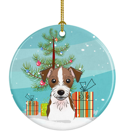 Christmas Tree and Dog on Ceramic Ornament