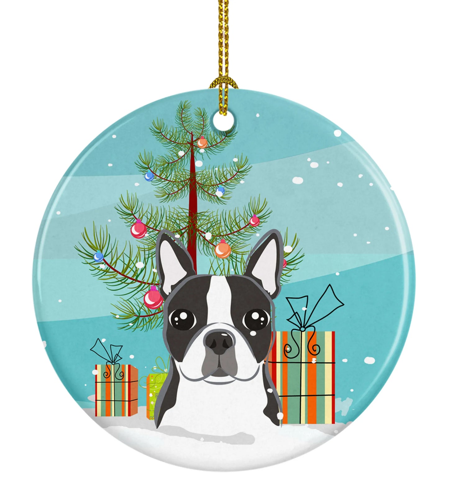 Christmas Tree and Dog on Ceramic Ornament