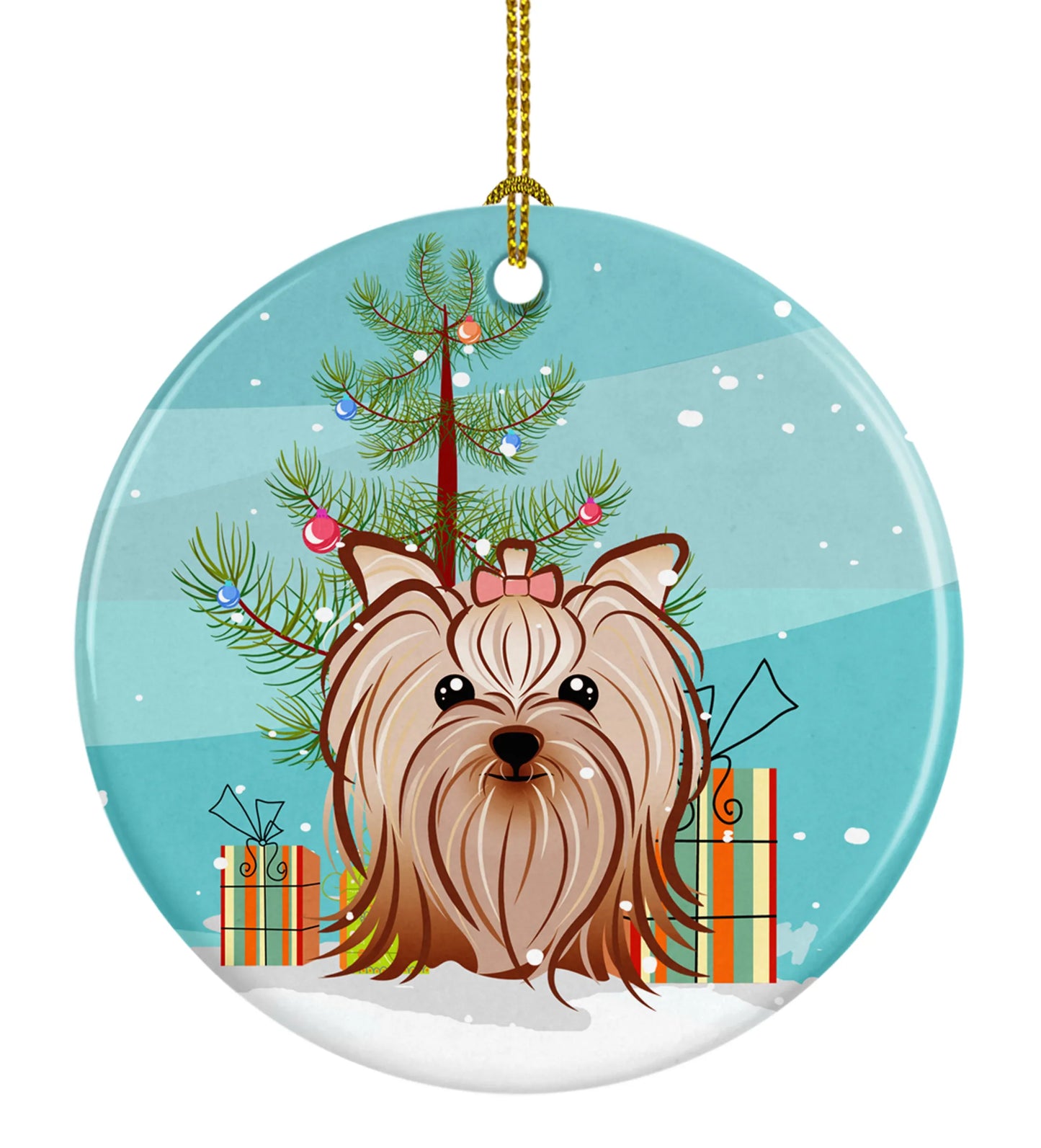 Christmas Tree and Dog on Ceramic Ornament