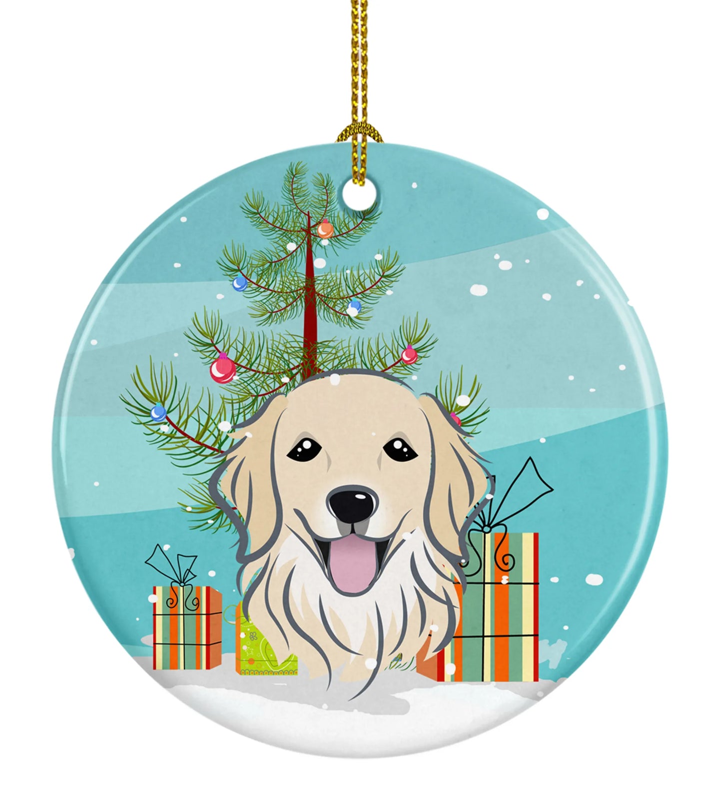 Christmas Tree and Dog on Ceramic Ornament