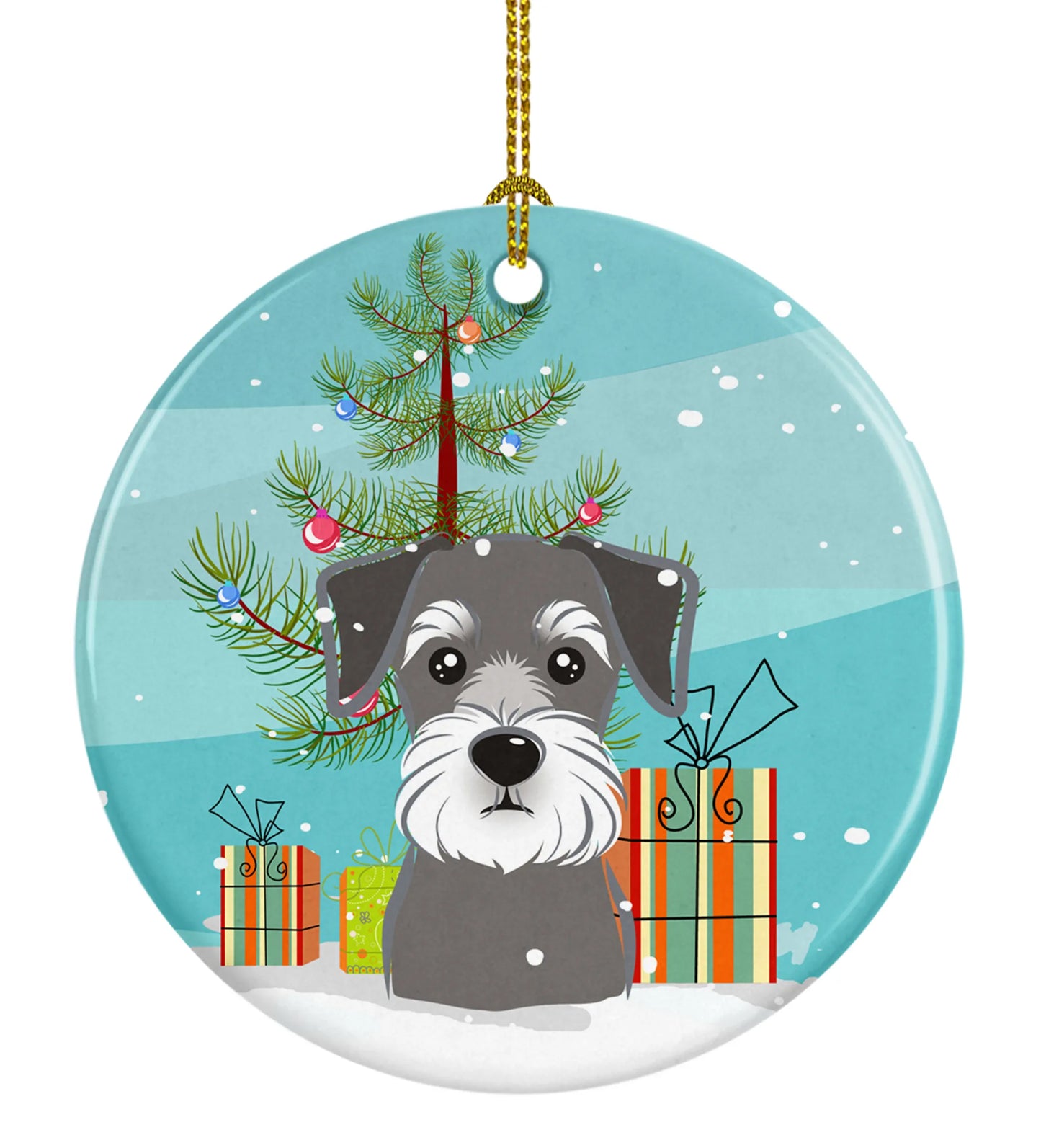 Christmas Tree and Dog on Ceramic Ornament