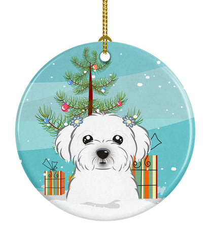 Christmas Tree and Dog on Ceramic Ornament