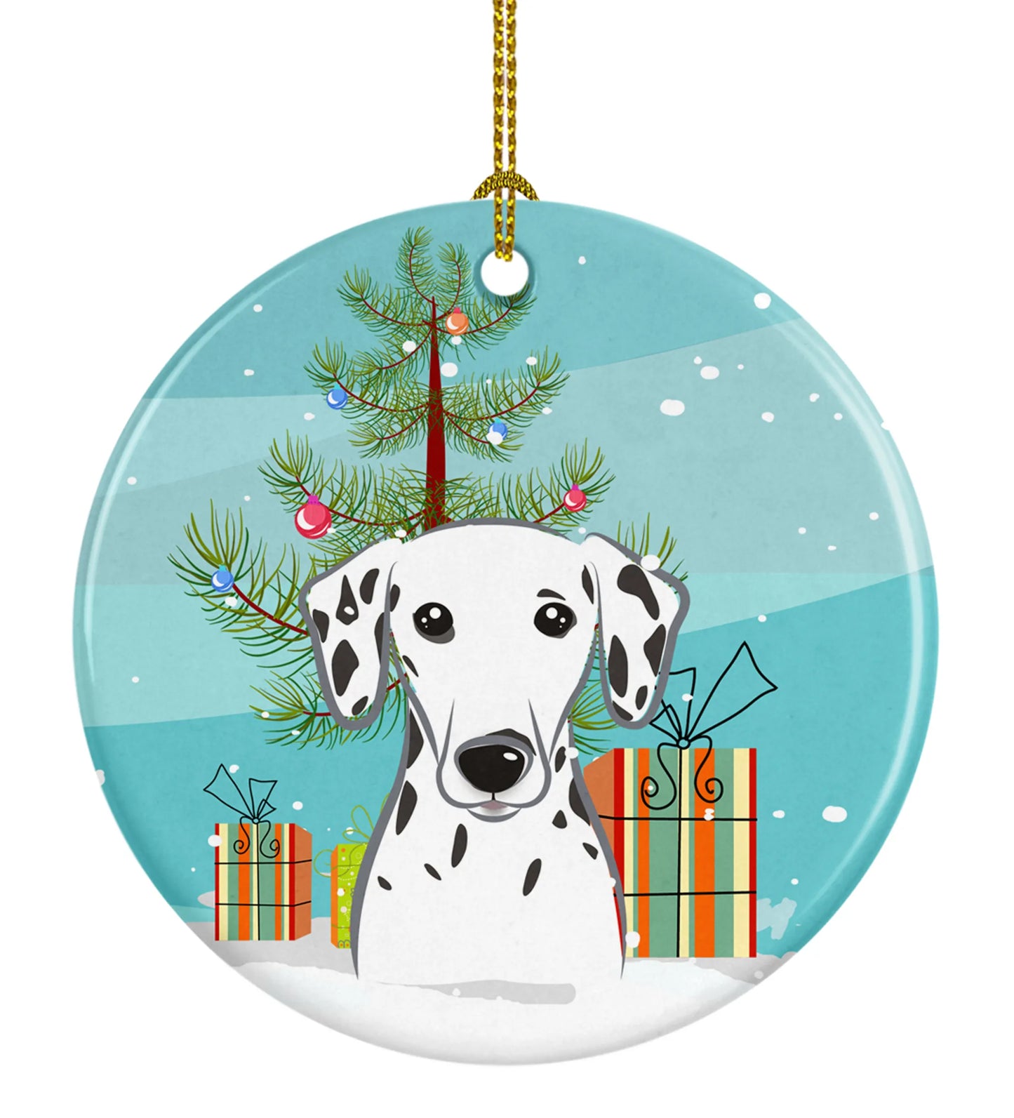 Christmas Tree and Dog on Ceramic Ornament