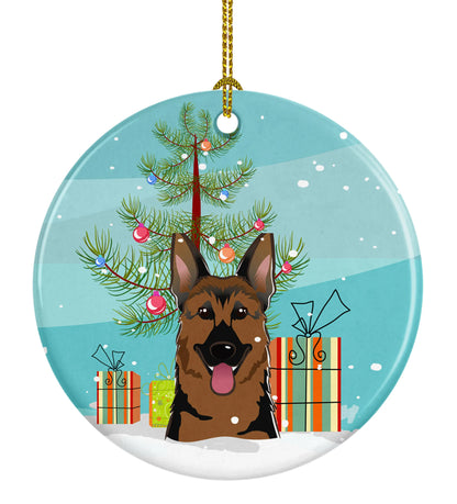 Christmas Tree and Dog on Ceramic Ornament