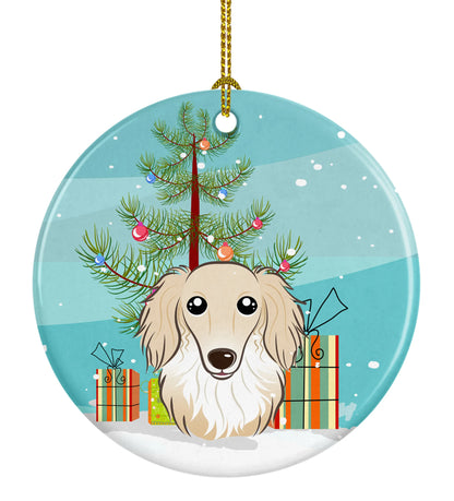 Christmas Tree and Dog on Ceramic Ornament