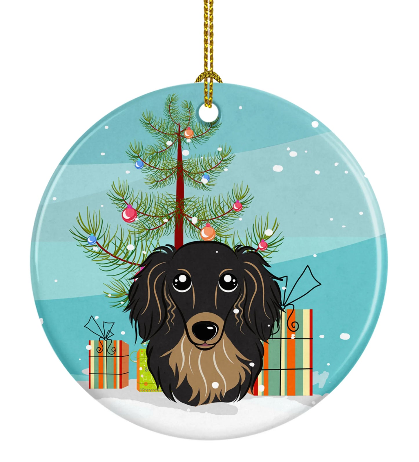 Christmas Tree and Dog on Ceramic Ornament