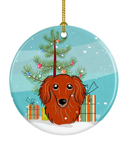 Christmas Tree and Dog on Ceramic Ornament