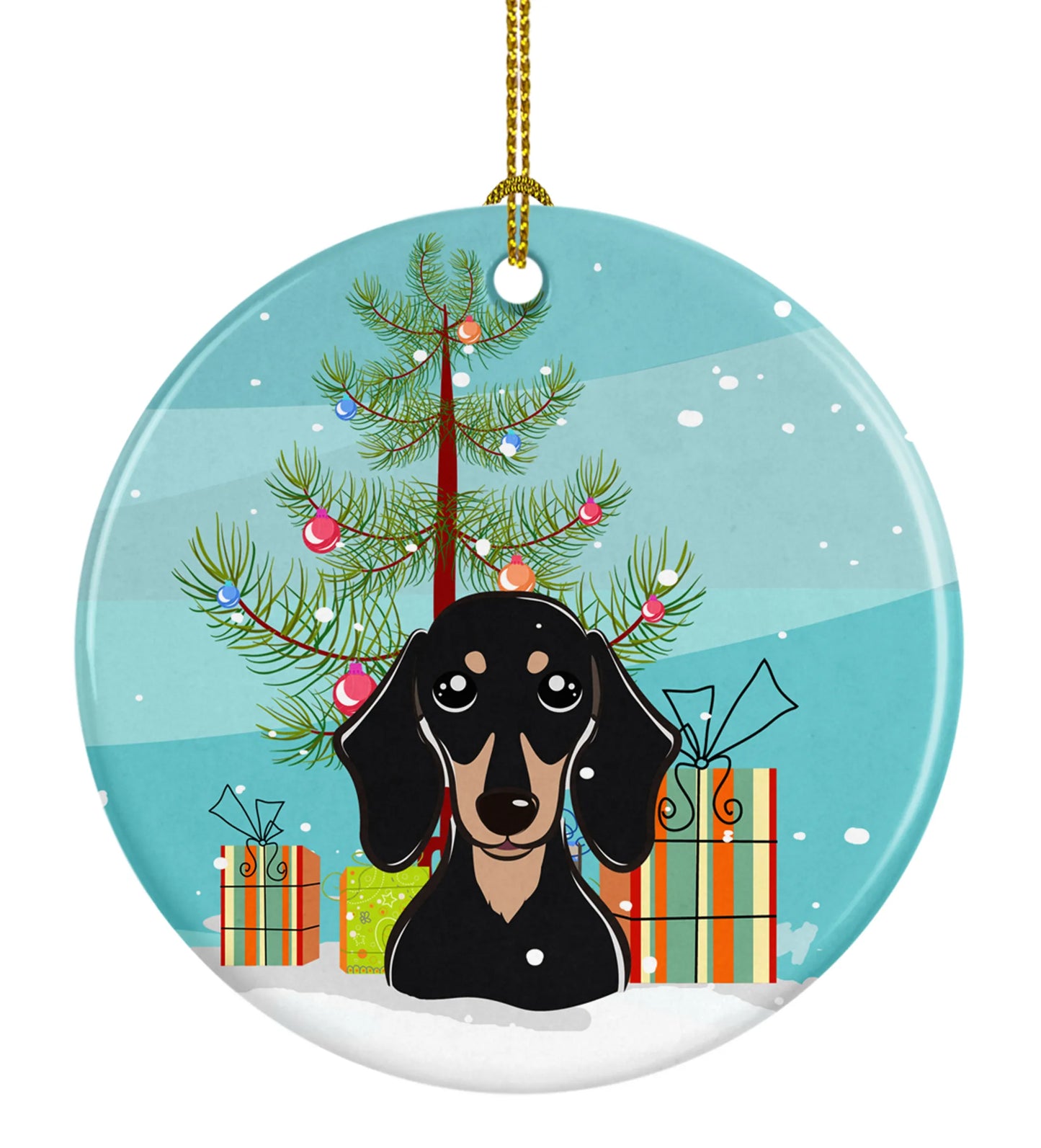 Christmas Tree and Dog on Ceramic Ornament