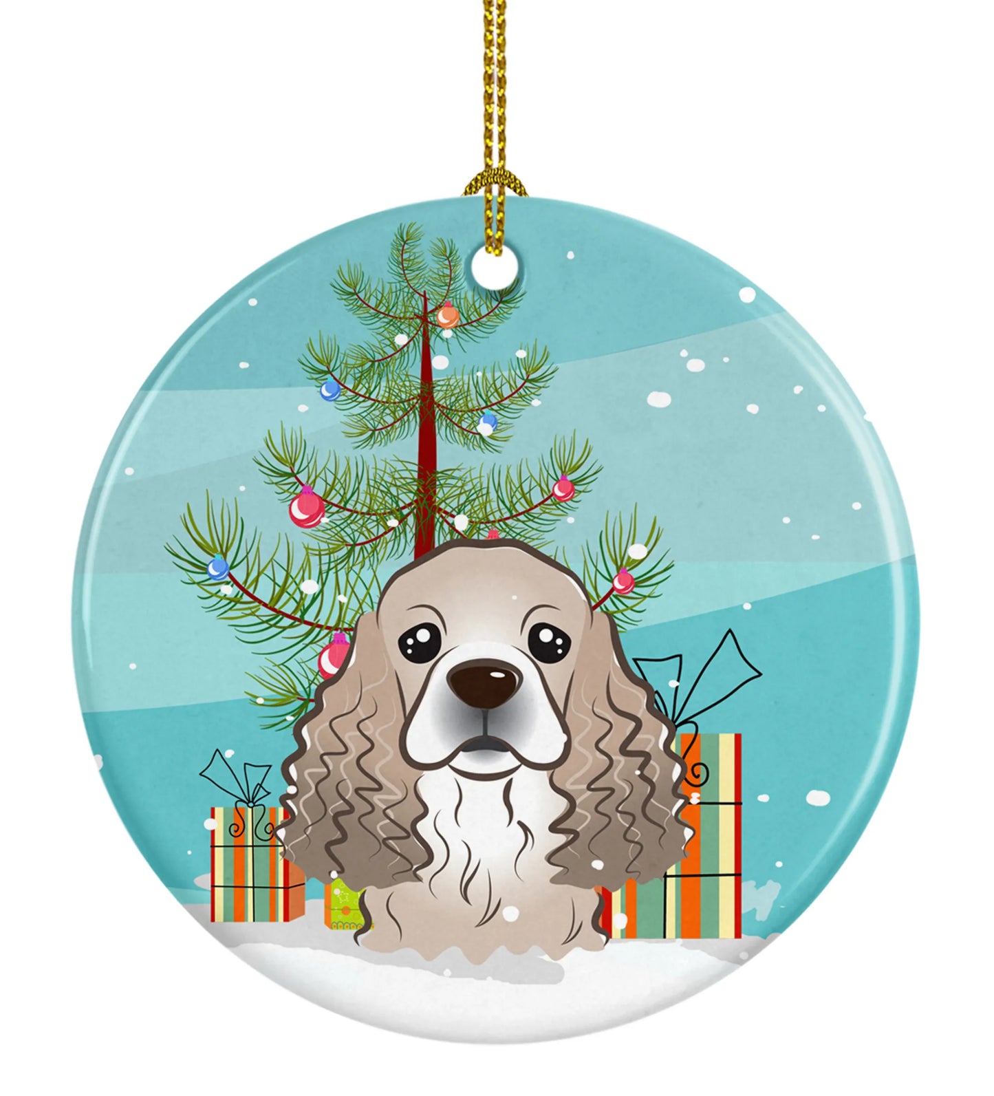 Christmas Tree and Dog on Ceramic Ornament