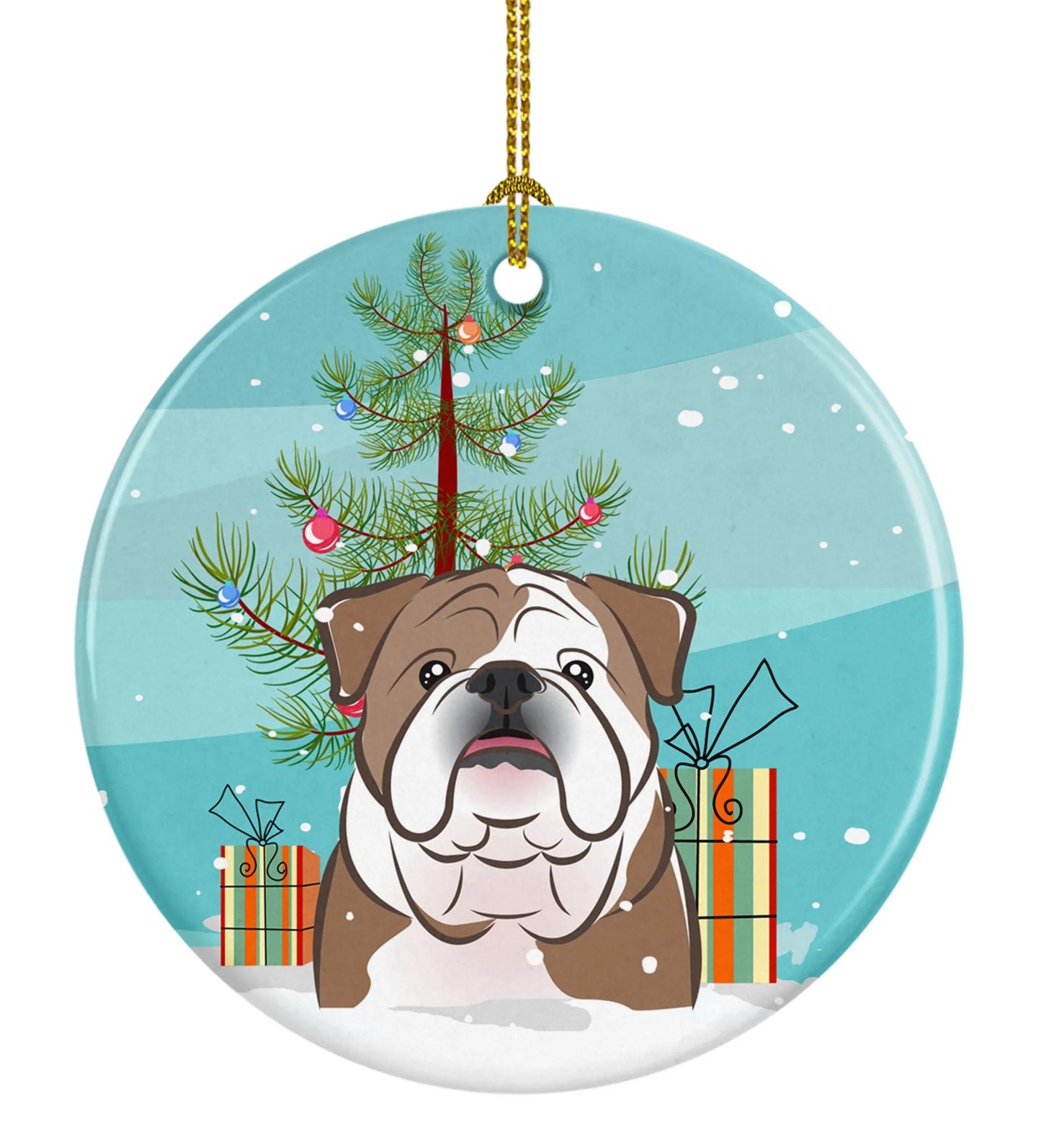 Christmas Tree and Dog on Ceramic Ornament