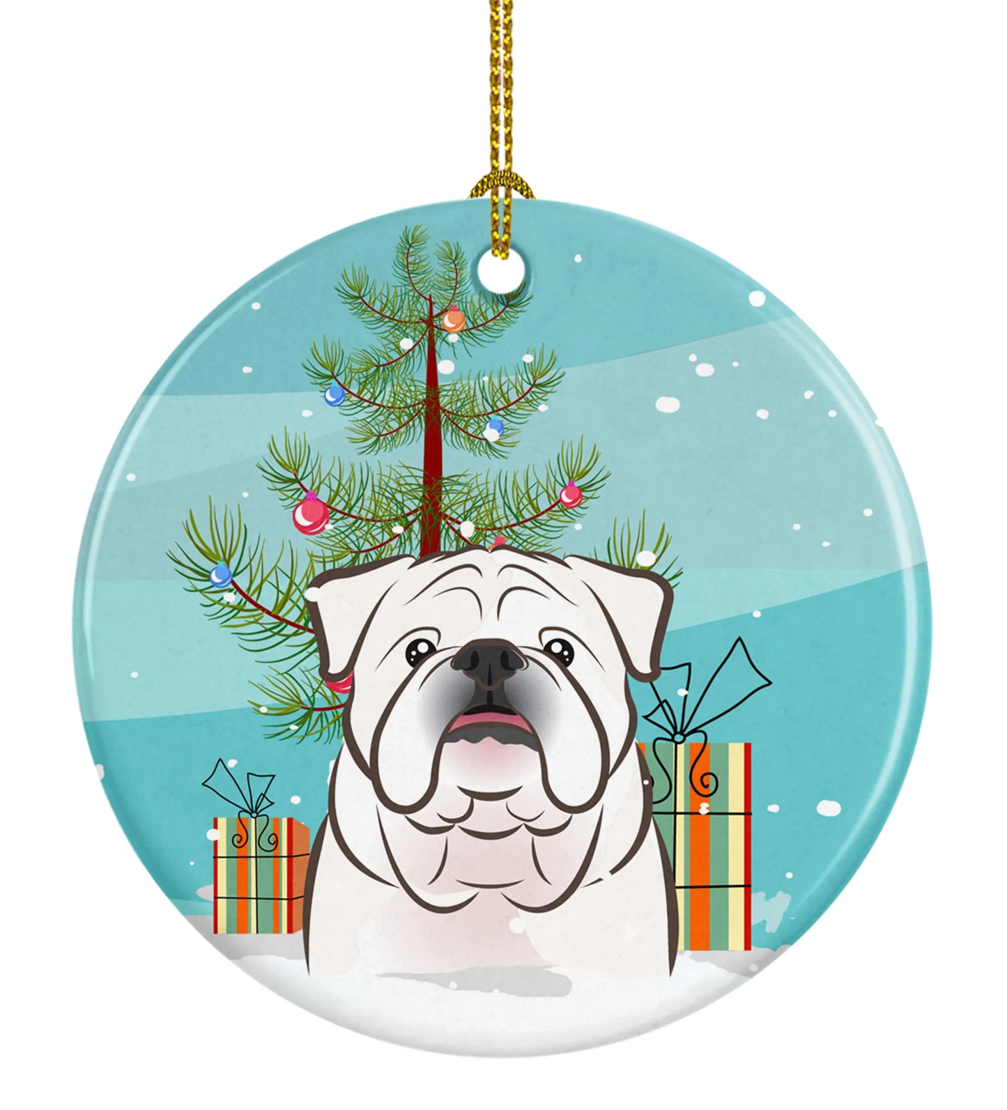 Christmas Tree and Dog on Ceramic Ornament