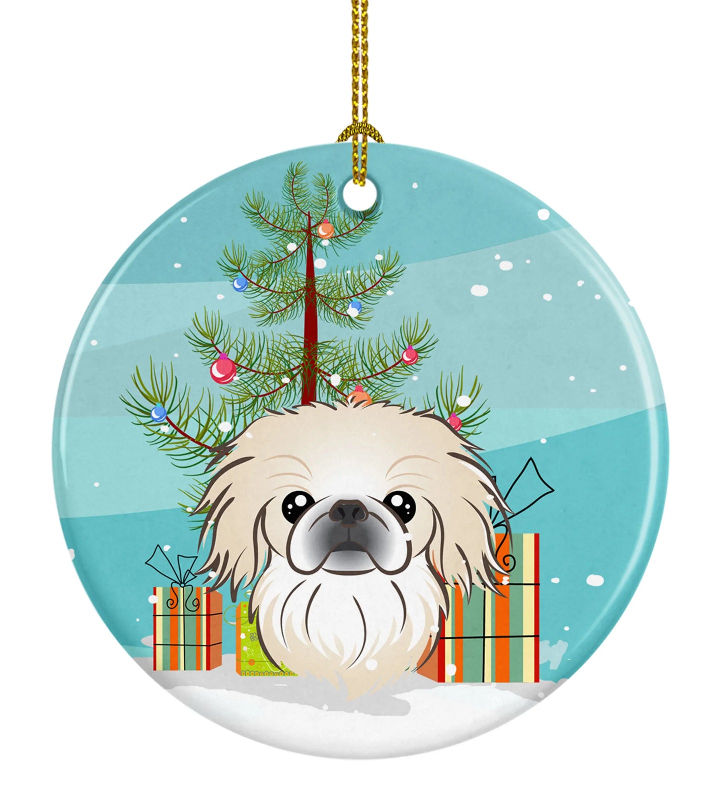 Christmas Tree and Dog on Ceramic Ornament