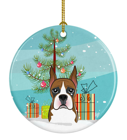 Christmas Tree and Dog on Ceramic Ornament