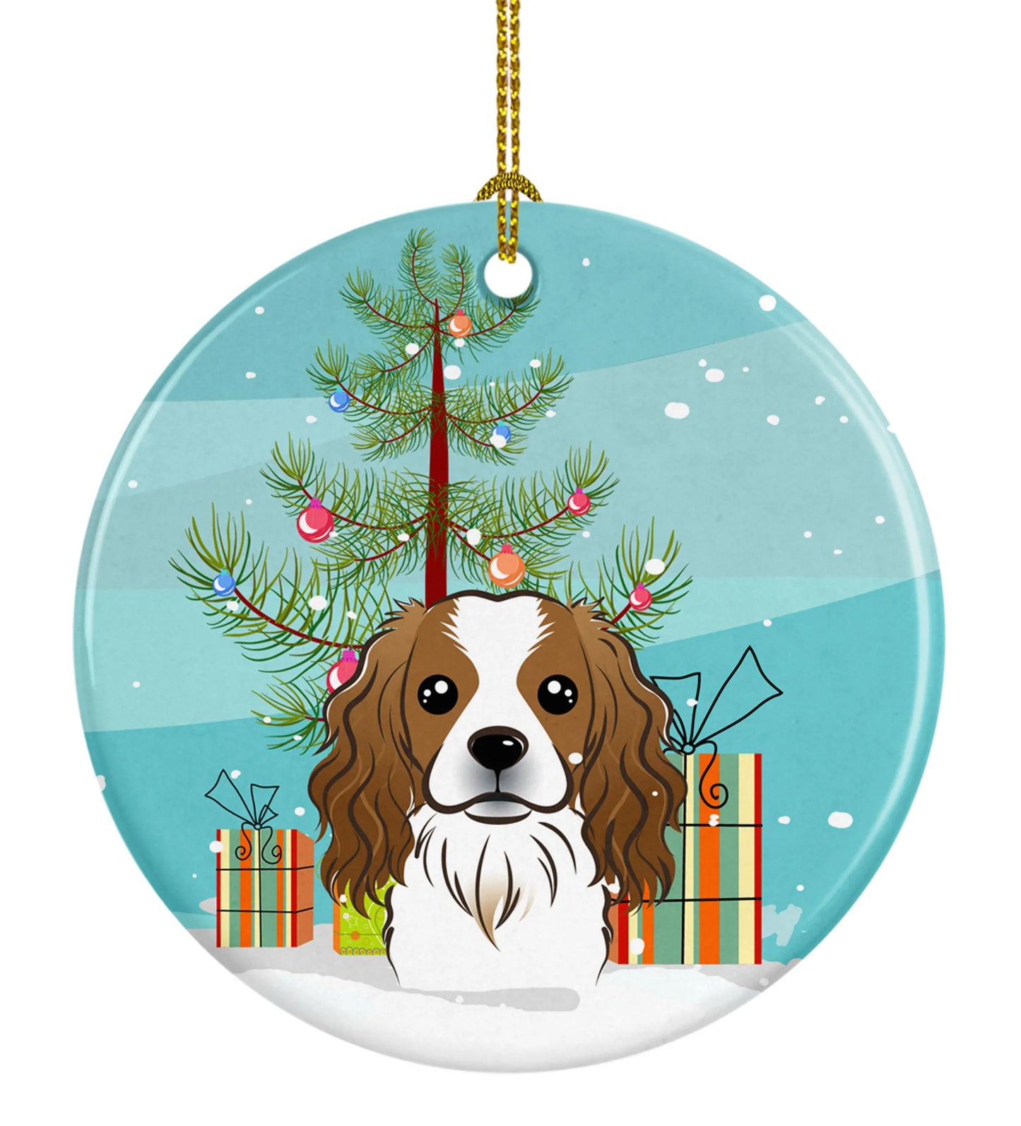 Christmas Tree and Dog on Ceramic Ornament