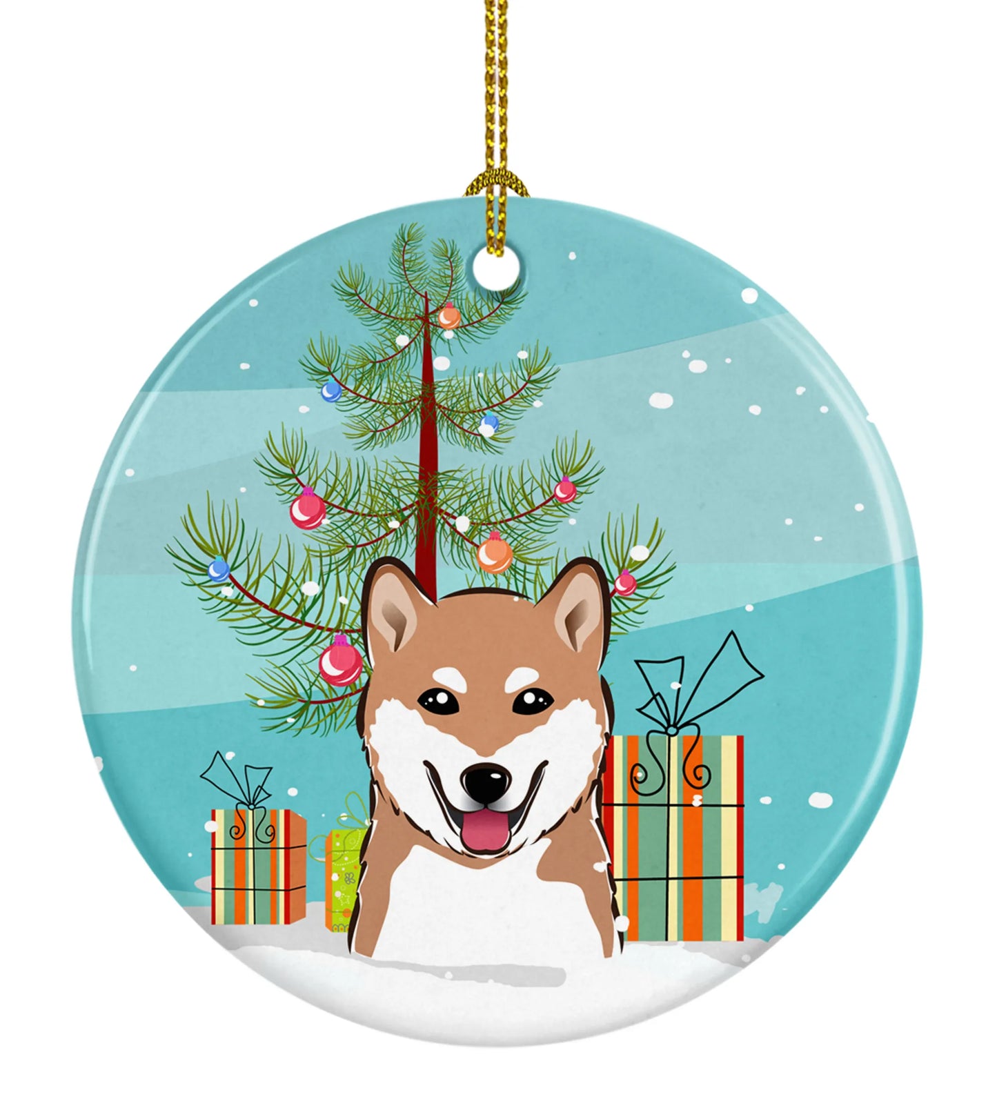 Christmas Tree and Dog on Ceramic Ornament