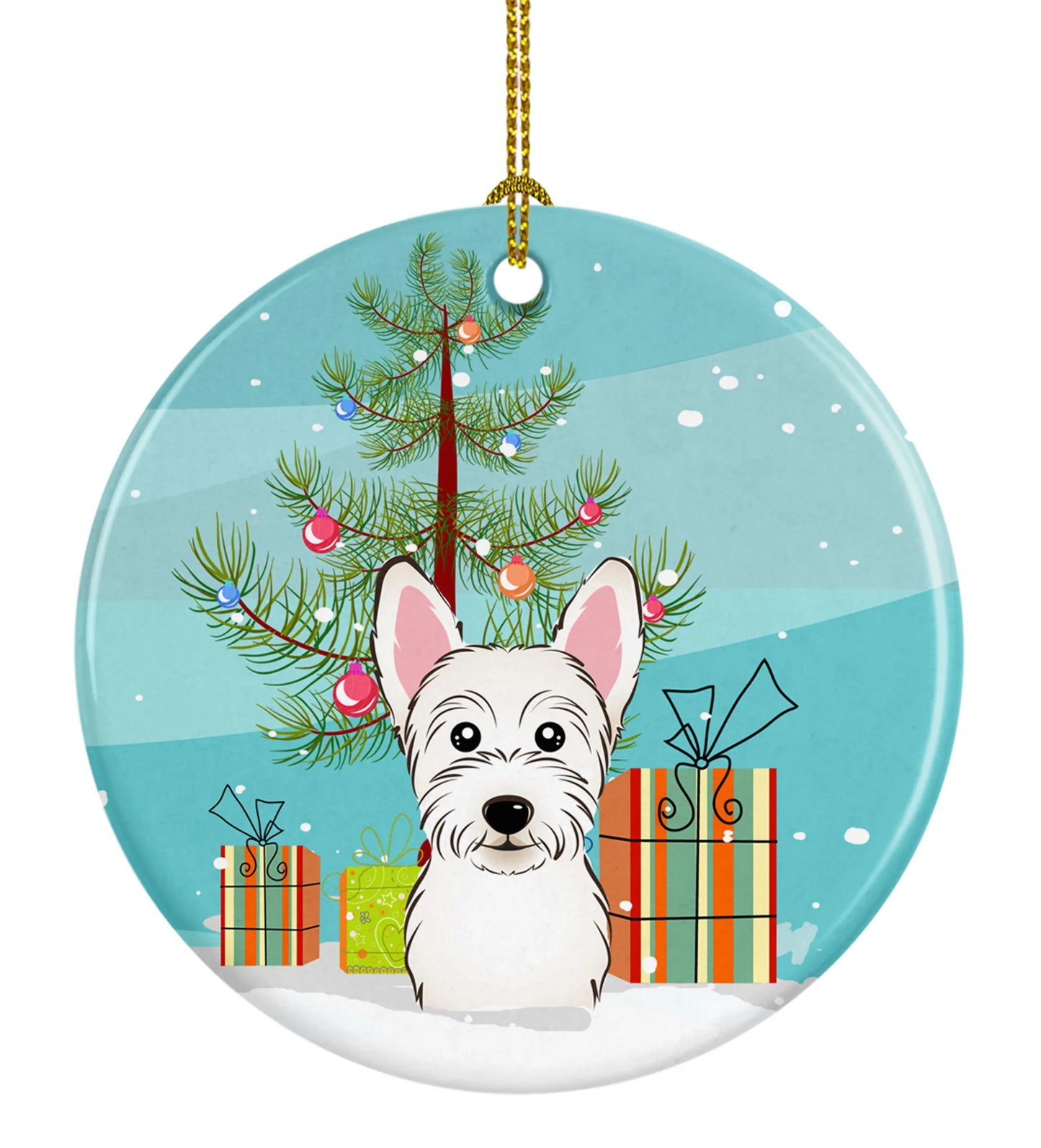 Christmas Tree and Dog on Ceramic Ornament