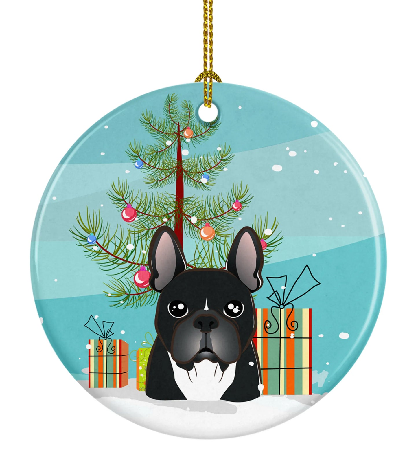 Christmas Tree and Dog on Ceramic Ornament