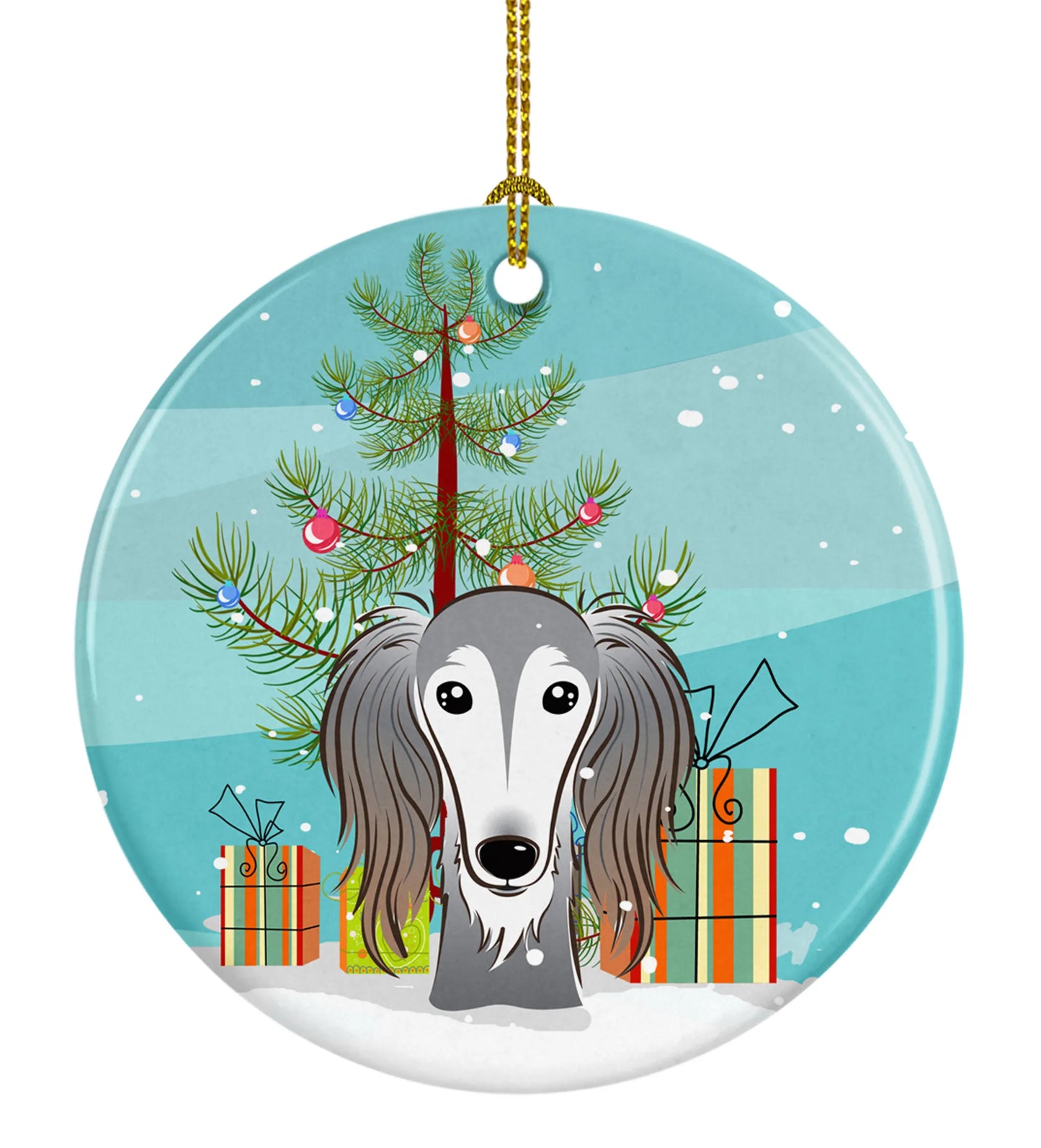 Christmas Tree and Dog on Ceramic Ornament