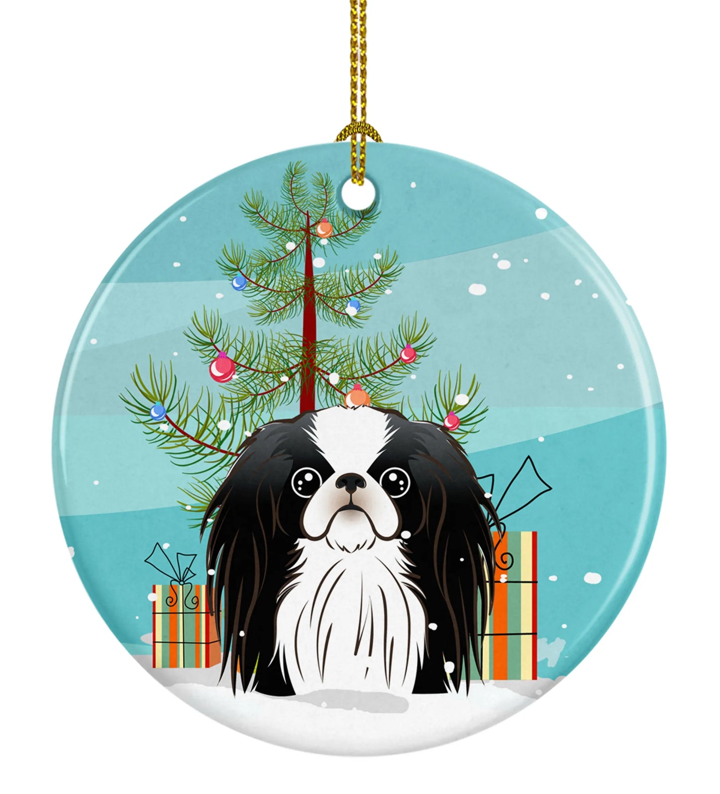 Christmas Tree and Dog on Ceramic Ornament