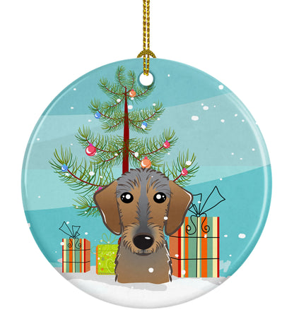 Christmas Tree and Dog on Ceramic Ornament