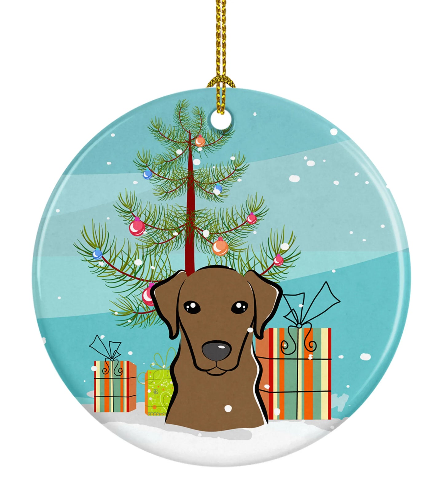 Christmas Tree and Dog on Ceramic Ornament