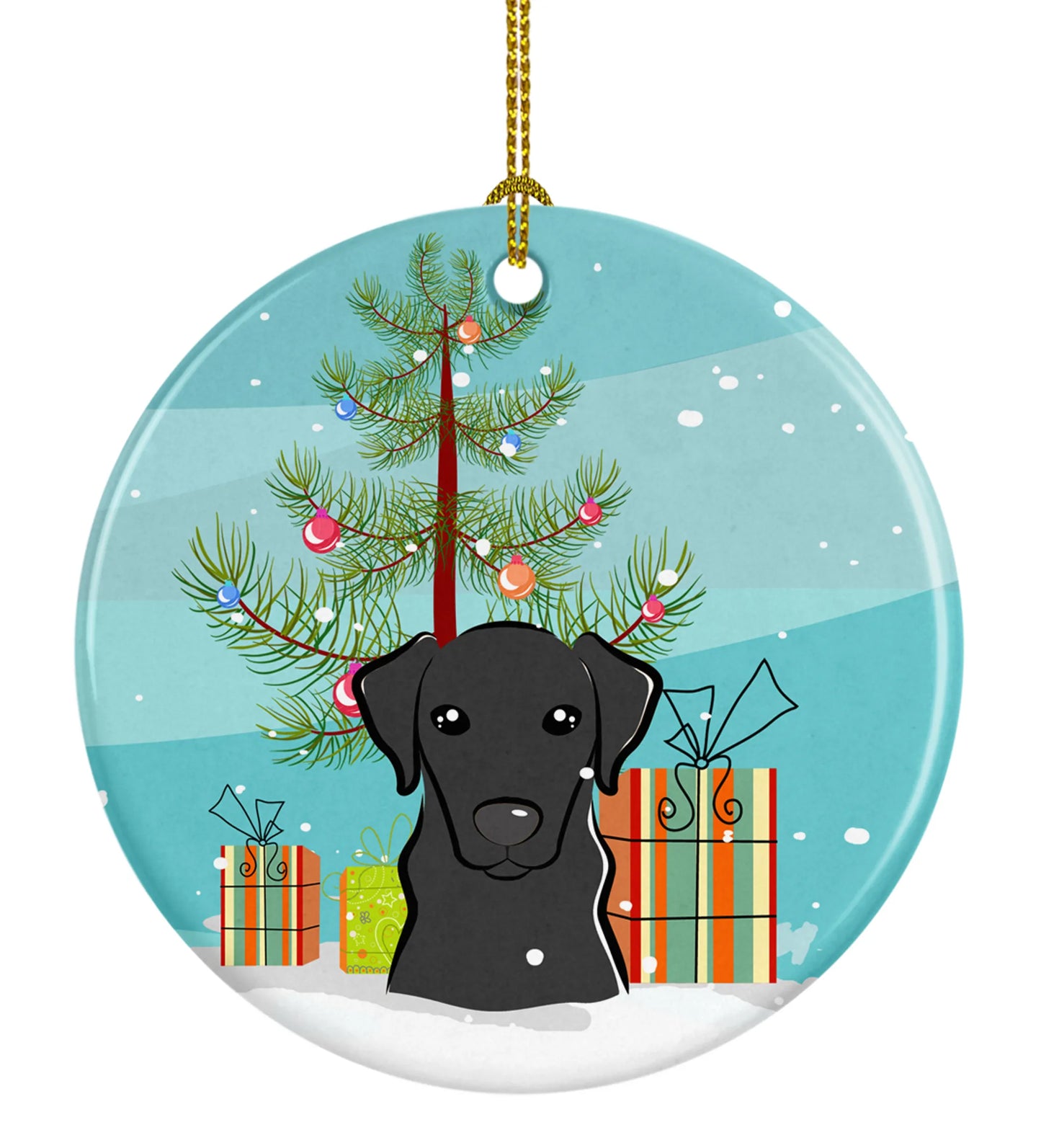 Christmas Tree and Dog on Ceramic Ornament