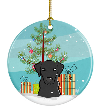 Christmas Tree and Dog on Ceramic Ornament