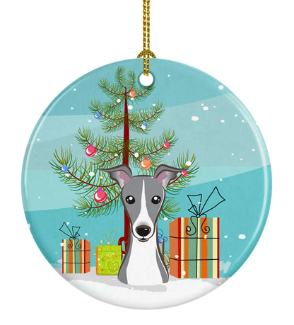 Christmas Tree and Dog on Ceramic Ornament