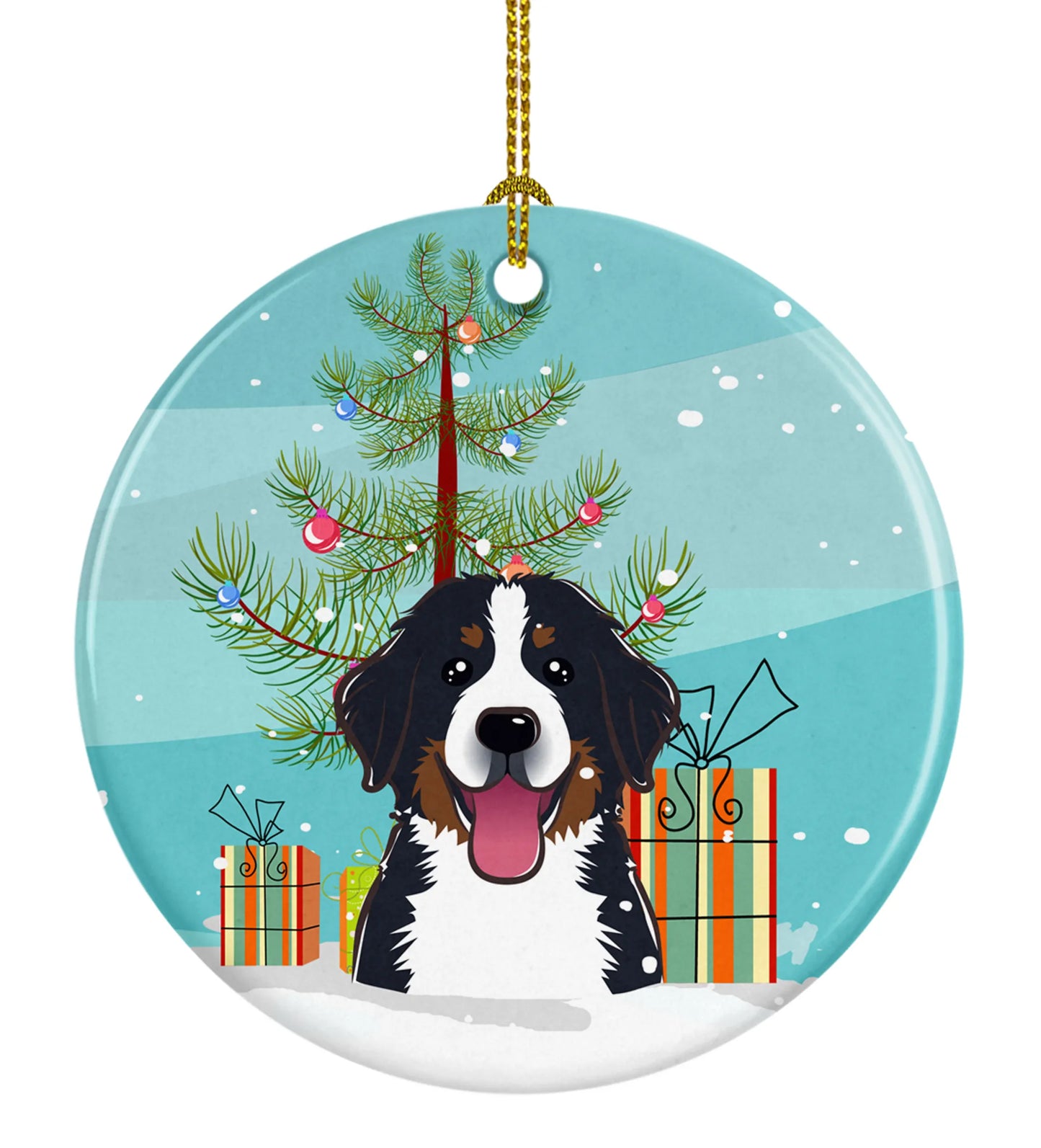 Christmas Tree and Dog on Ceramic Ornament