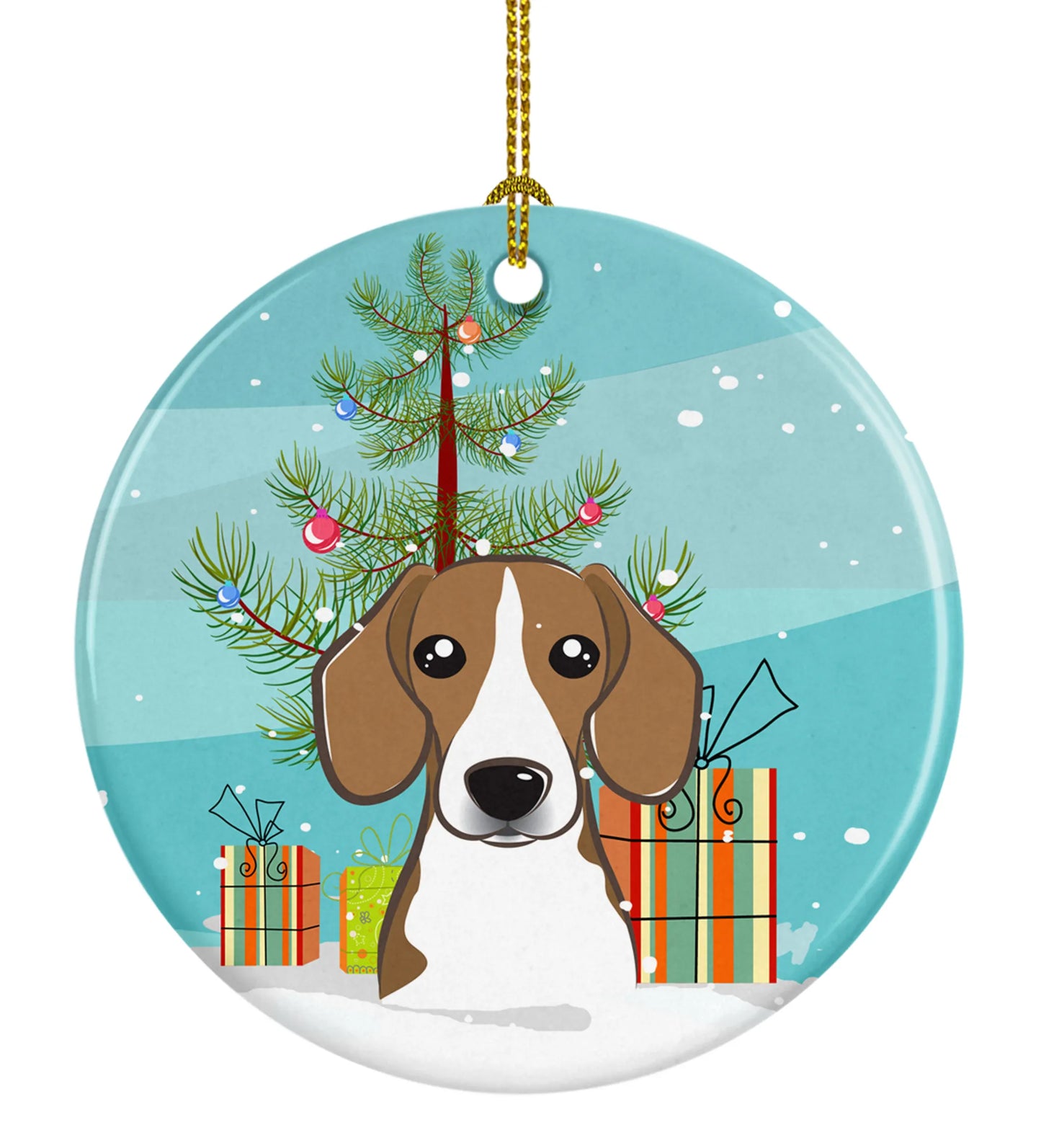 Christmas Tree and Dog on Ceramic Ornament