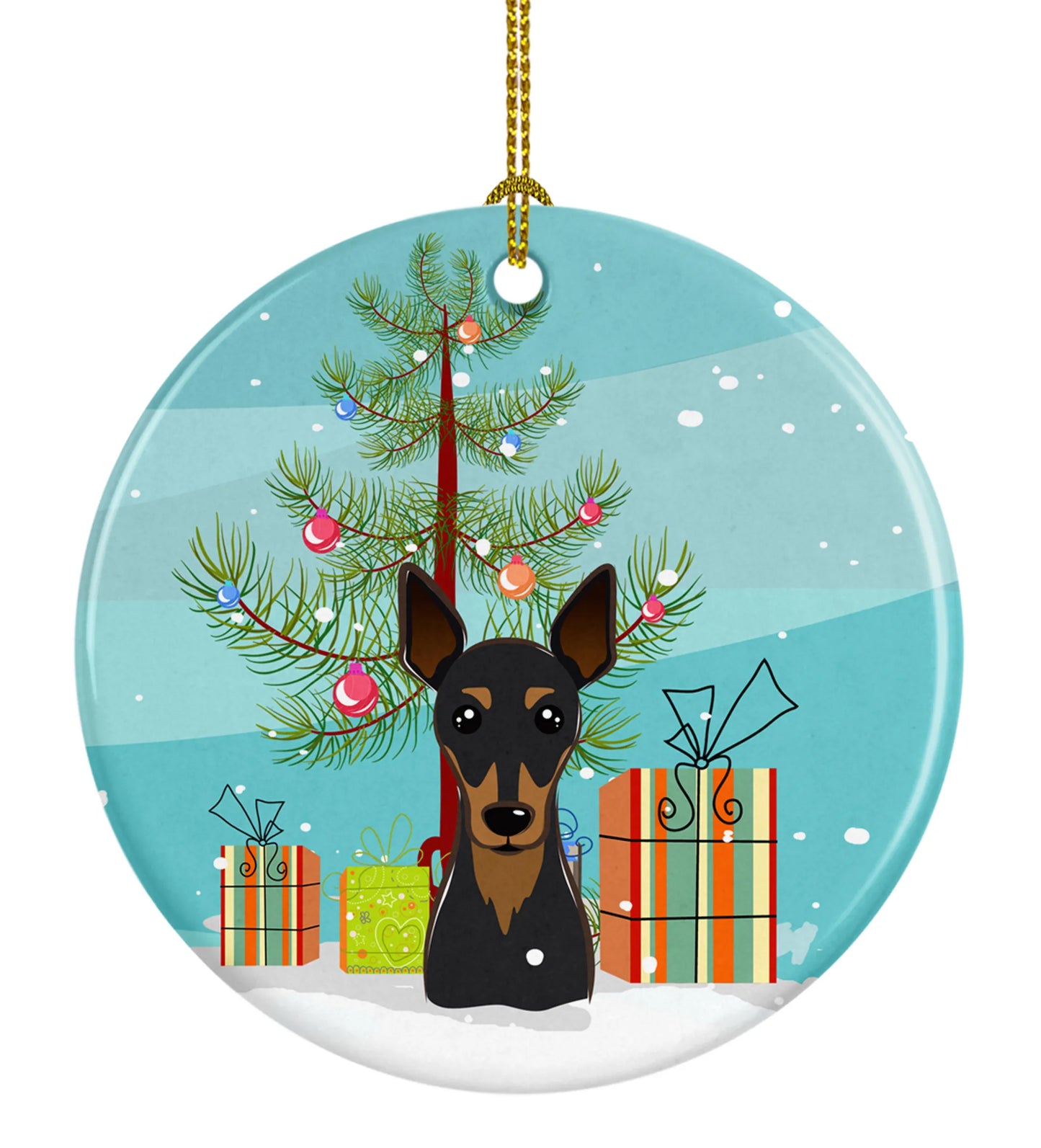 Christmas Tree and Dog on Ceramic Ornament