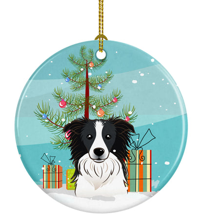 Christmas Tree and Dog on Ceramic Ornament