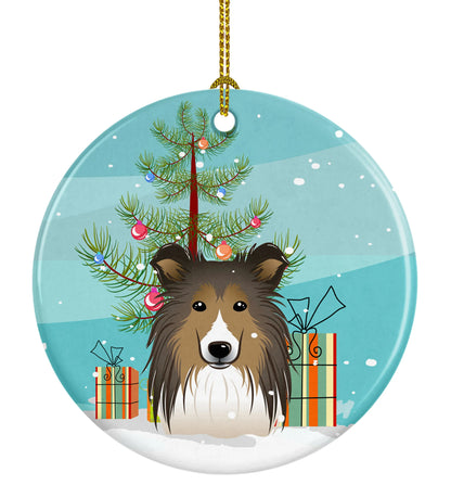 Christmas Tree and Dog on Ceramic Ornament