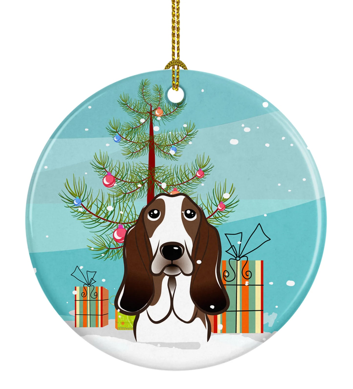 Christmas Tree and Dog on Ceramic Ornament