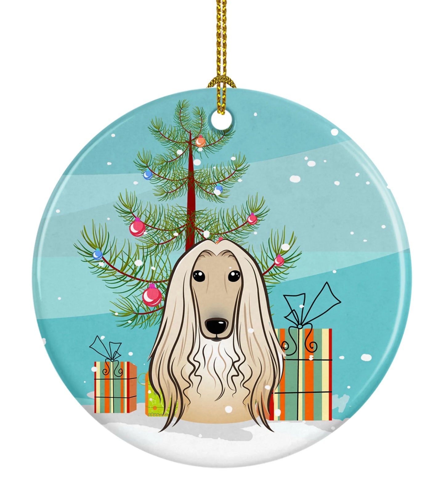 Christmas Tree and Dog on Ceramic Ornament