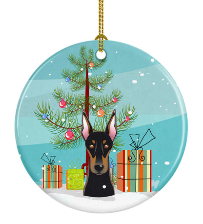 Christmas Tree and Dog on Ceramic Ornament