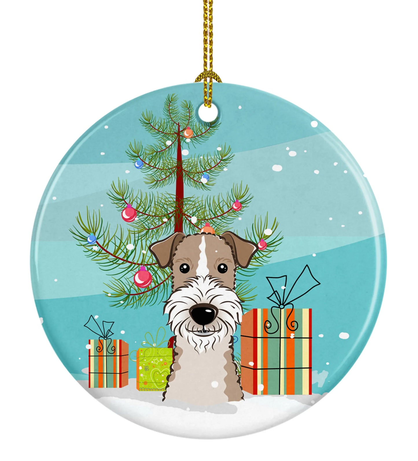 Christmas Tree and Dog on Ceramic Ornament