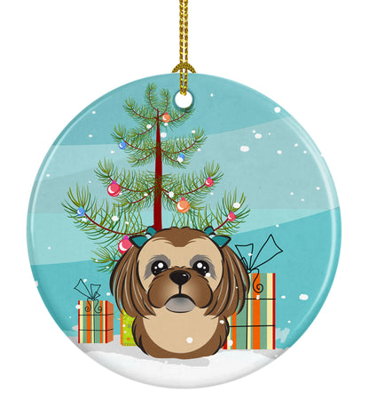 Christmas Tree and Dog on Ceramic Ornament