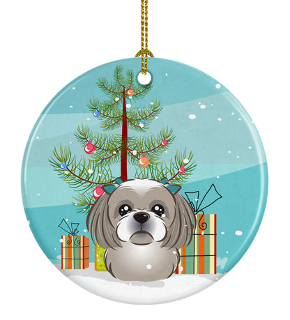 Christmas Tree and Dog on Ceramic Ornament