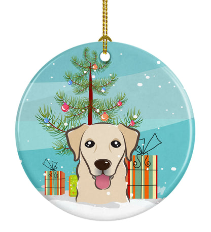 Christmas Tree and Dog on Ceramic Ornament