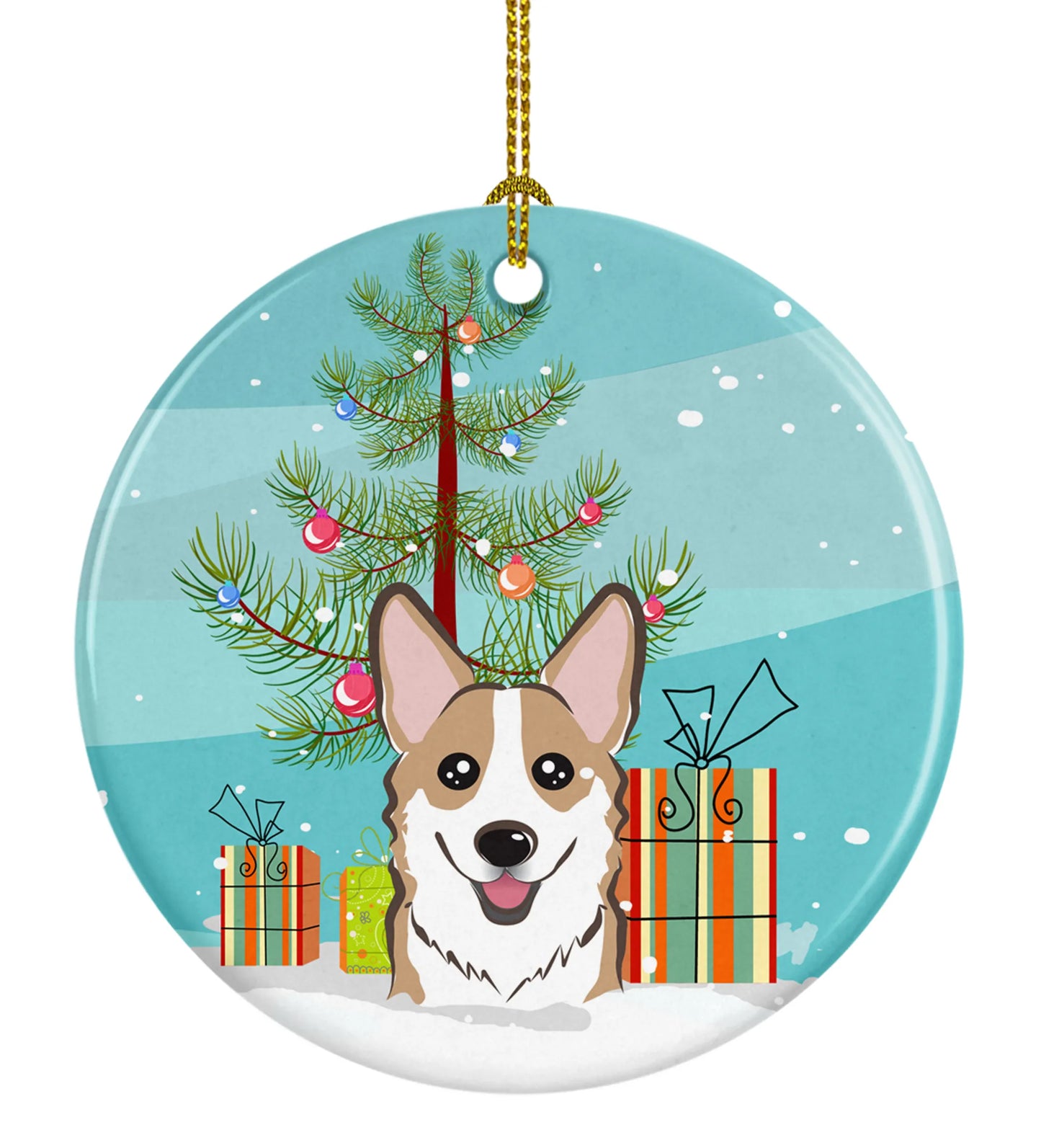 Christmas Tree and Dog on Ceramic Ornament