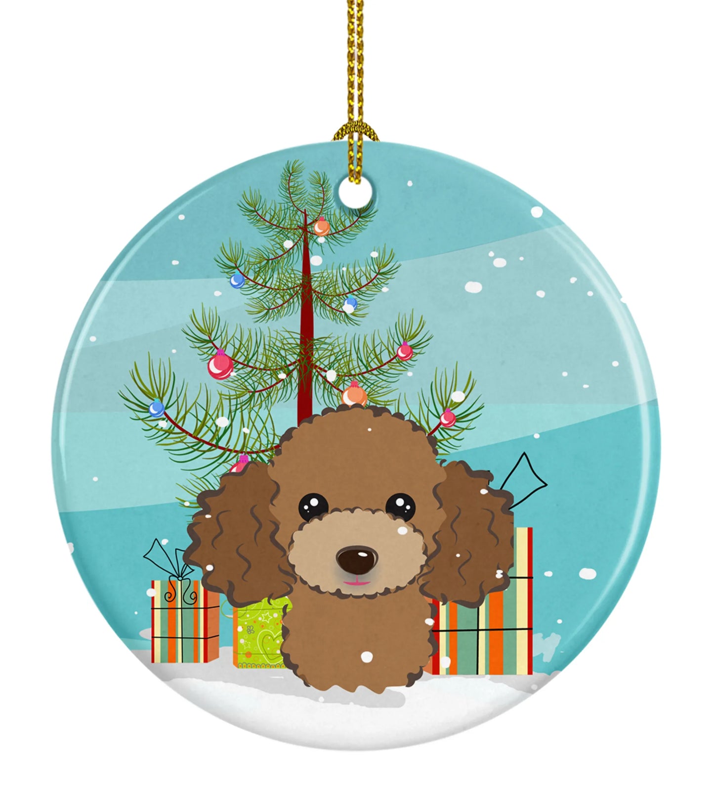 Christmas Tree and Dog on Ceramic Ornament