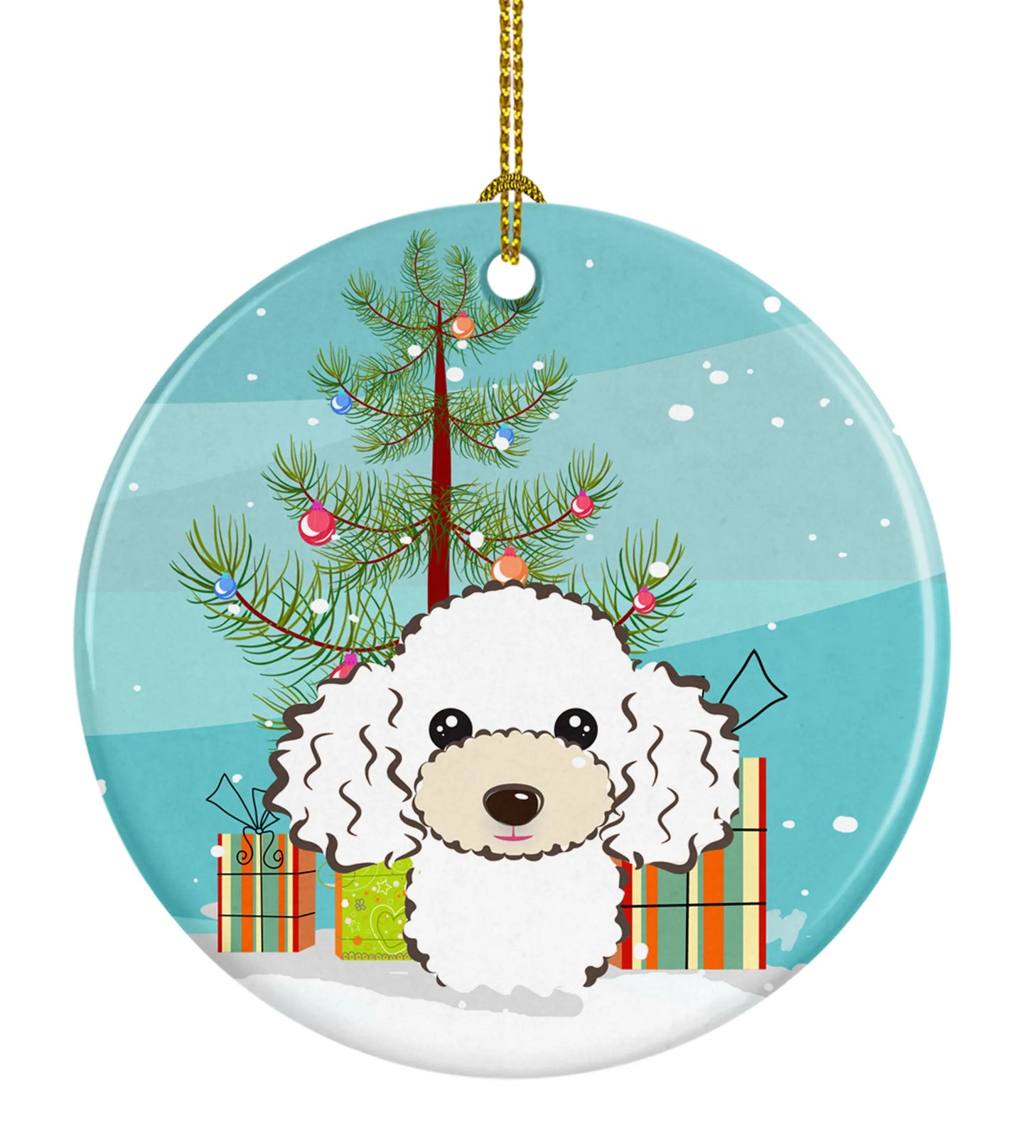 Christmas Tree and Dog on Ceramic Ornament