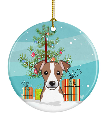 Christmas Tree and Dog on Ceramic Ornament