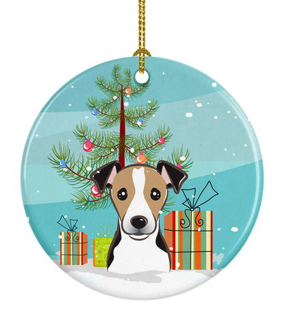 Christmas Tree and Dog on Ceramic Ornament