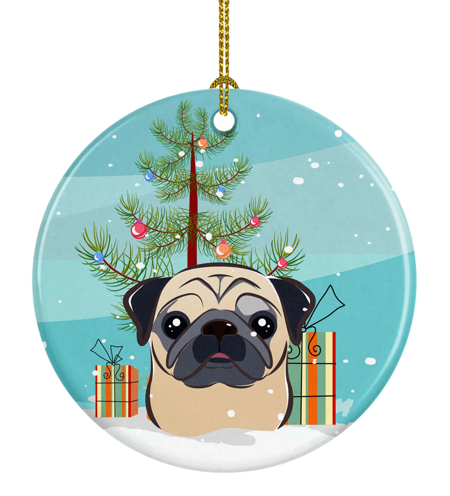 Christmas Tree and Dog on Ceramic Ornament