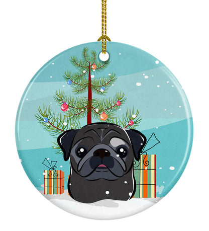 Christmas Tree and Dog on Ceramic Ornament