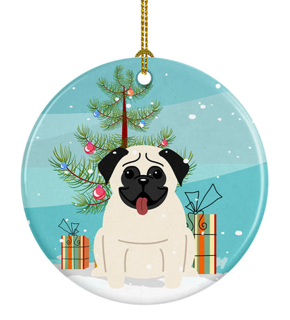 Christmas Tree and Dog on Ceramic Ornament