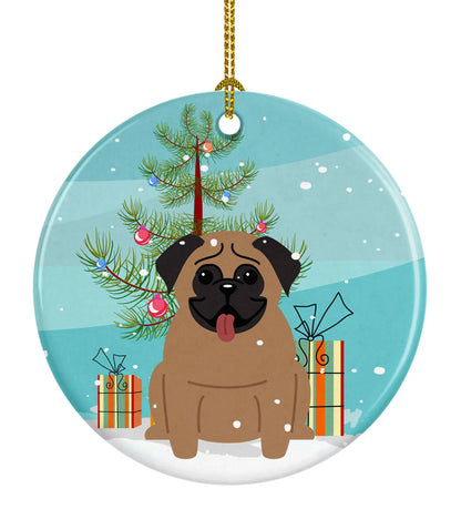 Christmas Tree and Dog on Ceramic Ornament